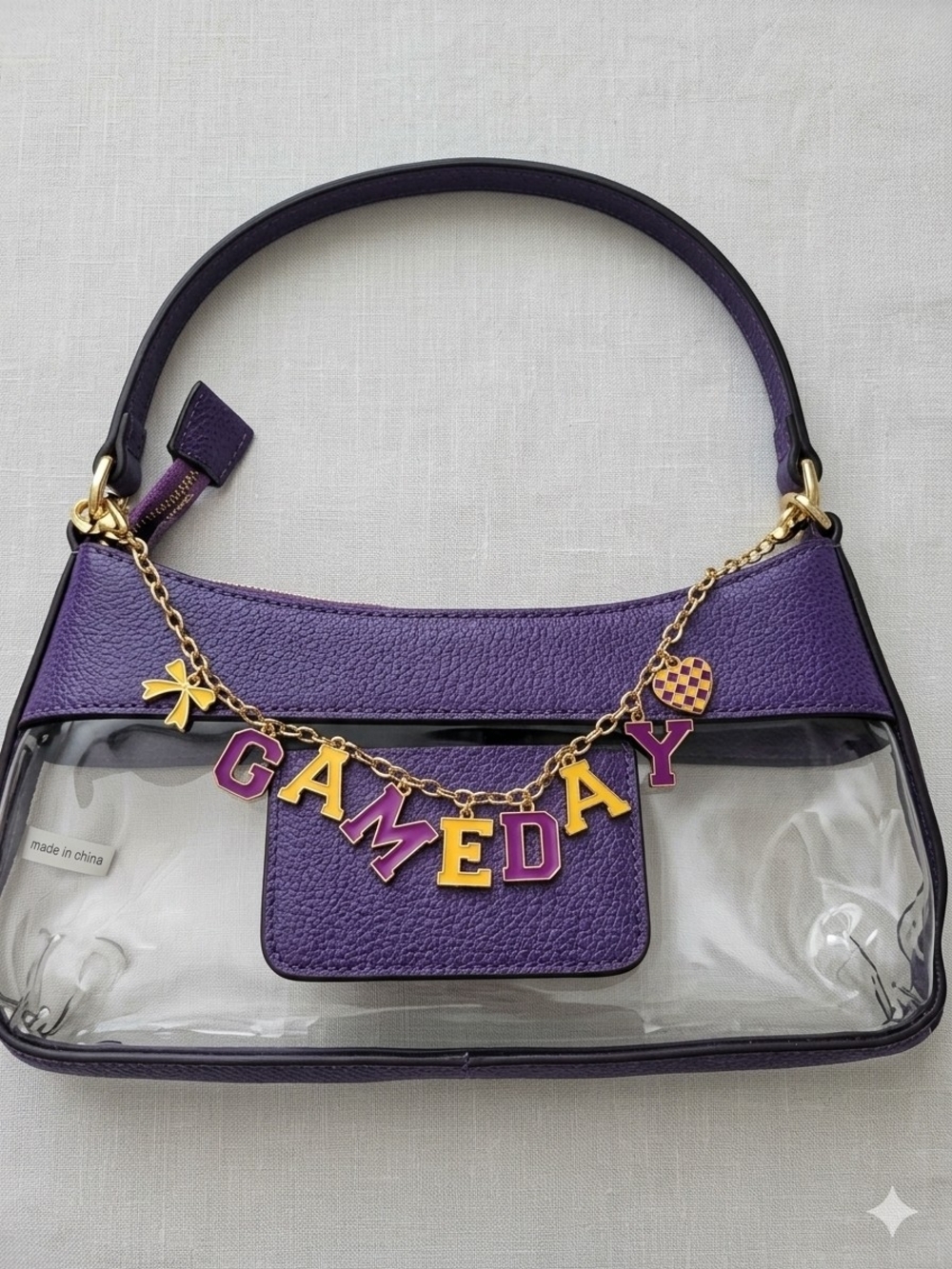 Purple Clear Shoulder Bag with Gold 'GAMEDAY' Charm - LSU Tigers